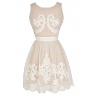 Flourishing Vine Insignia Ivory and Beige Mesh Designer Dress